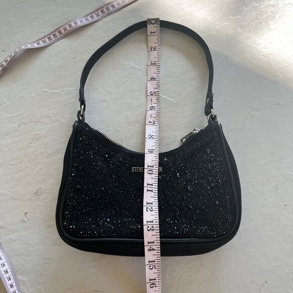 Steve Madden Black Nylon Rhinestone Crystal Baguette Shoulder Bag - Picture 7 of 13